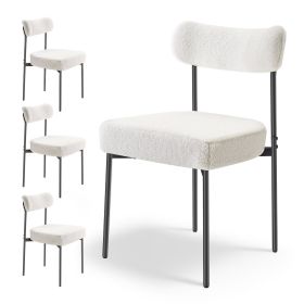Set of 4 Boucle Dining Chairs Modern Kitchen Chair Curved Backrest Metal Legs