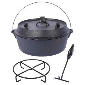Pre-Seasoned Cast Iron Dutch Oven With Skillet Lid, Outdoor Camping Deep Pot for Camping Fireplace Cooking BBQ Baking Campfire, With Iron Pot Rac