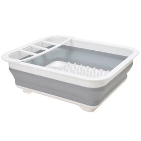 Collapsible Dish Drying Rack Folding Dish Draining Board Dinnerware Basket w/ Utensil Holder Drainer Board