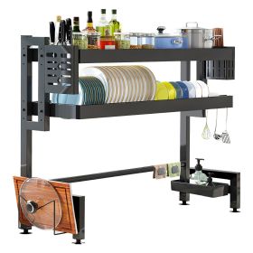 2-Tier Over the Sink Dish Drying Rack Drainer Utensil Organizer Holder Tableware Organizer Dish Drying Rack for Kitchen Countertop Carbon Steel