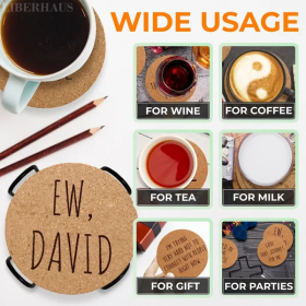 Cork Coasters For Drinks Coasters Set Of 6 With Holder Funny Coasters For Adults Cup Coasters For Coffee Table Home Bar Wedding Absorbent Coaster (Color: Brown)