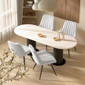 Modern Dining Chairs, Comfortable Dining Room Chairs with Thick Cushions, Fabric Upholstered Side Chairs with Metal Legs for Kitchen (COUNT: 4 Set, Color: White)