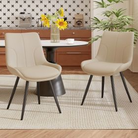 Dining Chairs Set of 2, PU Leather Modern Armless Kitchen Dining Room Chairs, Upholstered Accent Side Chairs with Metal Legs (Color: Khaki)