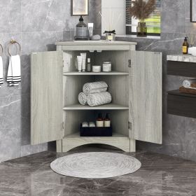 Oak Triangle Bathroom Storage Cabinet with Adjustable Shelves, Freestanding Floor Cabinet for Home Kitchen (Color: as Pic)