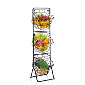 3-Tier Kitchen Storage Basket Organizer for Fruit & Items (Color: Black, Type: Style A)